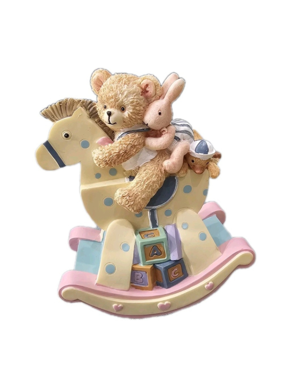 San Francisco Music Box Co Rocking Horse Nursery Figurine Teddy Bear Vintage *